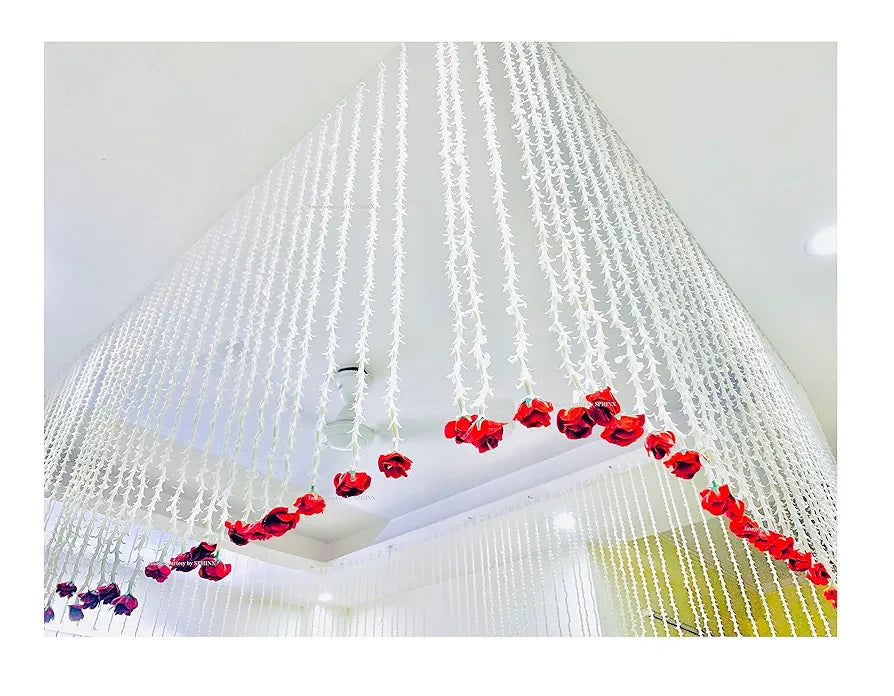 Artificial Rajnigandha Buds Rose Strings Approx 2.5 ft Height Red