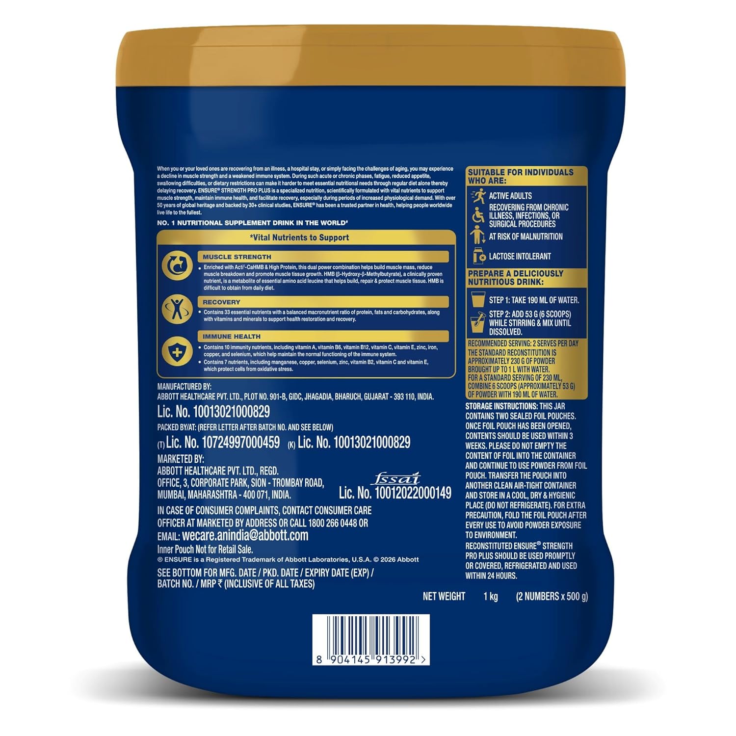 Ensure Plus Powder - 1 Kg (Vanilla), Blue