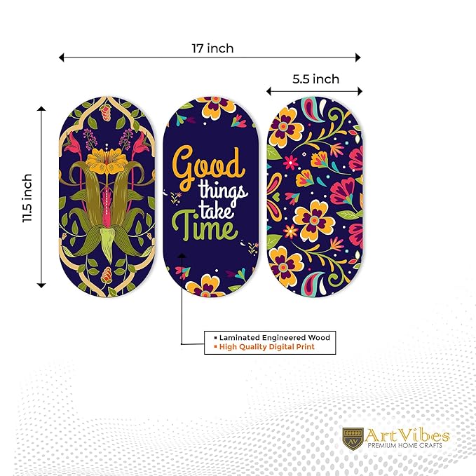 Positive Quote Wooden Wall Hanging Decoration Items for Home Set of 3 (WH_9026N)