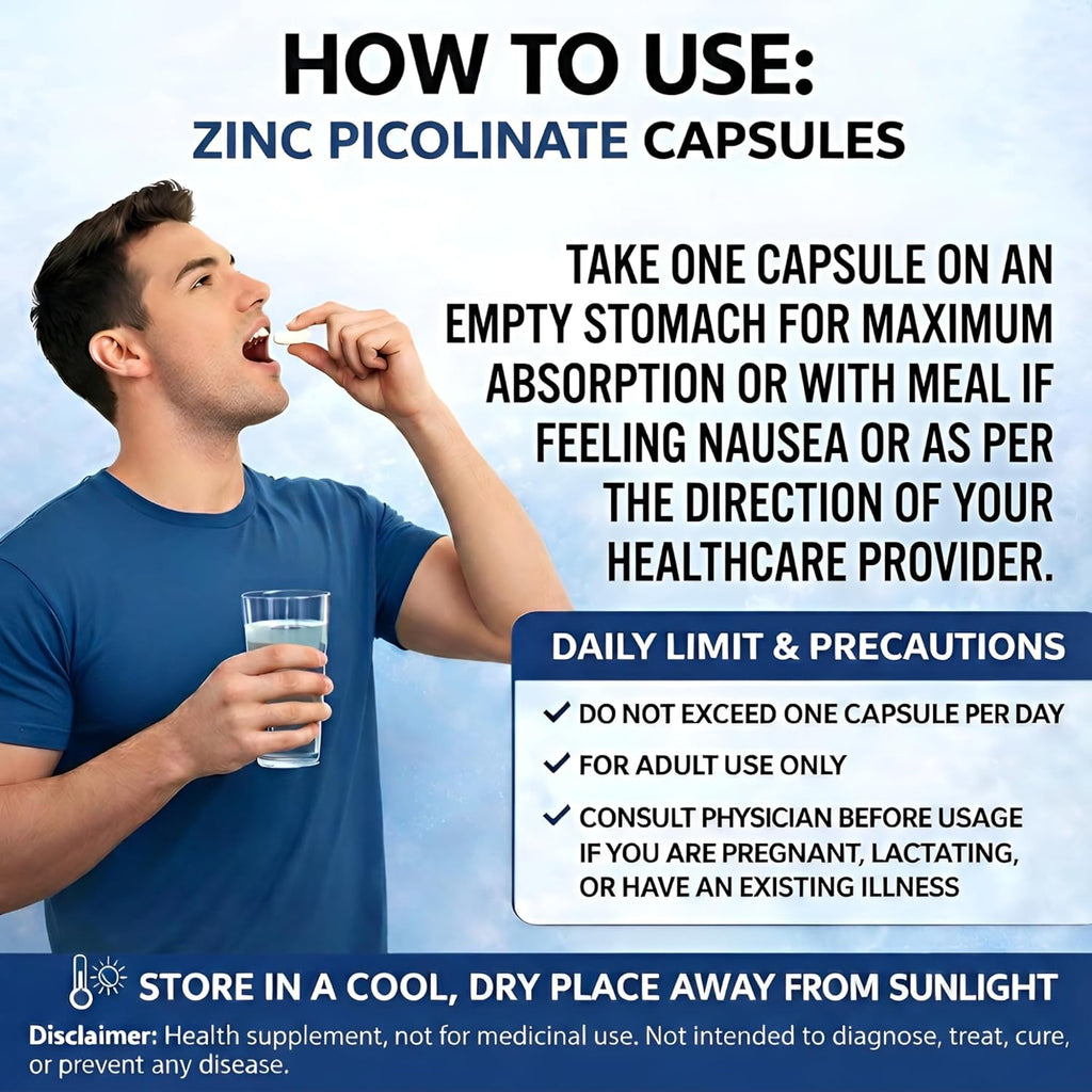 Suplee Zinc Picolinate with Copper Gluconate | High Absorption Zinc Supplement | Immunity, Skin Health & Muscle Support | 90 Veg Capsules