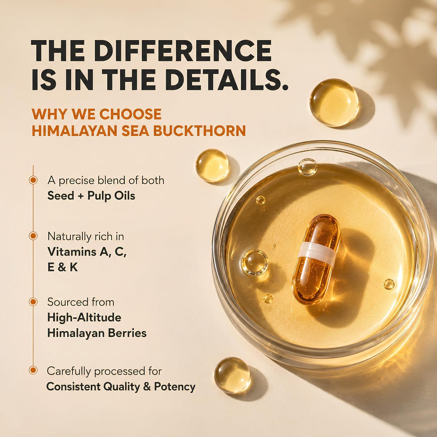 Nutrabud Himalayan Sea Buckthorn Berry Oil -1120mg per serving - Cold-Pressed Vegetarian Omega 3,6,7,9 Oil for Skin Glow, Immunity & Gut Health Supplement (60 Count (Pack of 1), Unflavoured)