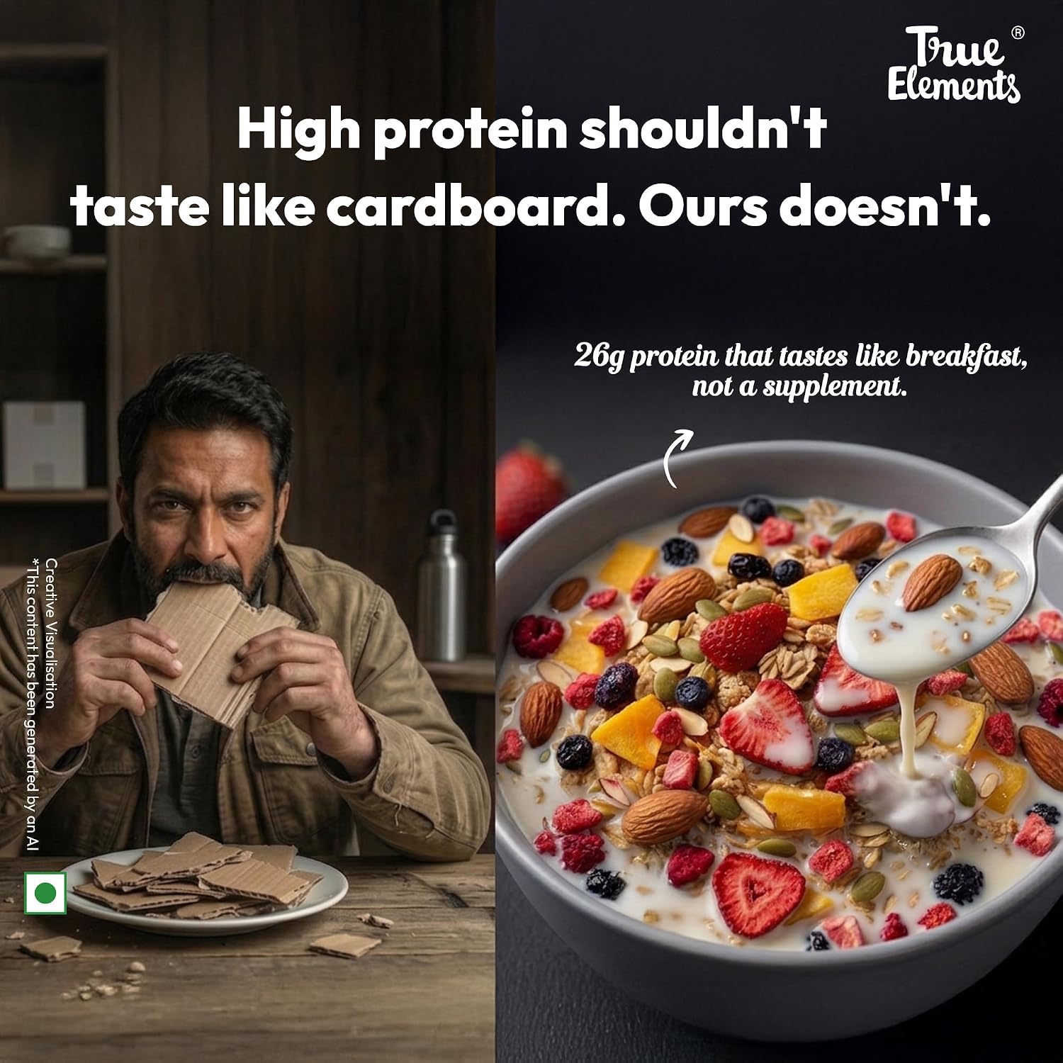 True Elements High Protein Muesli 400g | 26g Protein | Fruit,Nuts & Seeds | Healthy Breakfast Cereal | Rich in Nuts, Seeds & Wholegrains | No Added Preservatives