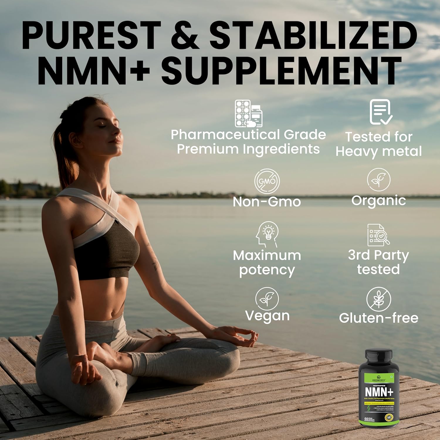 GREENDORSE NMN 99.9% Pure with Apigenin, Trans-Resveratrol & Quercetin | 3-in-1 Supplement | High Bioavailability | 3rd Party HPLC Tested | Supports NAD+, Healthy Ageing, Cellular Health, Muscle & Heart Health | 60 Veg Capsules