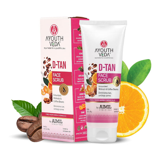 Ayouthveda D-Tan Scrub for Tan Removal, Glowing Skin & Deep Exfoliation | With Papaya, Lemon, Almond & Walnut | Removes Dead Skin Cells, Improves Texture | For All Skin Types| For Men & Women | 100g