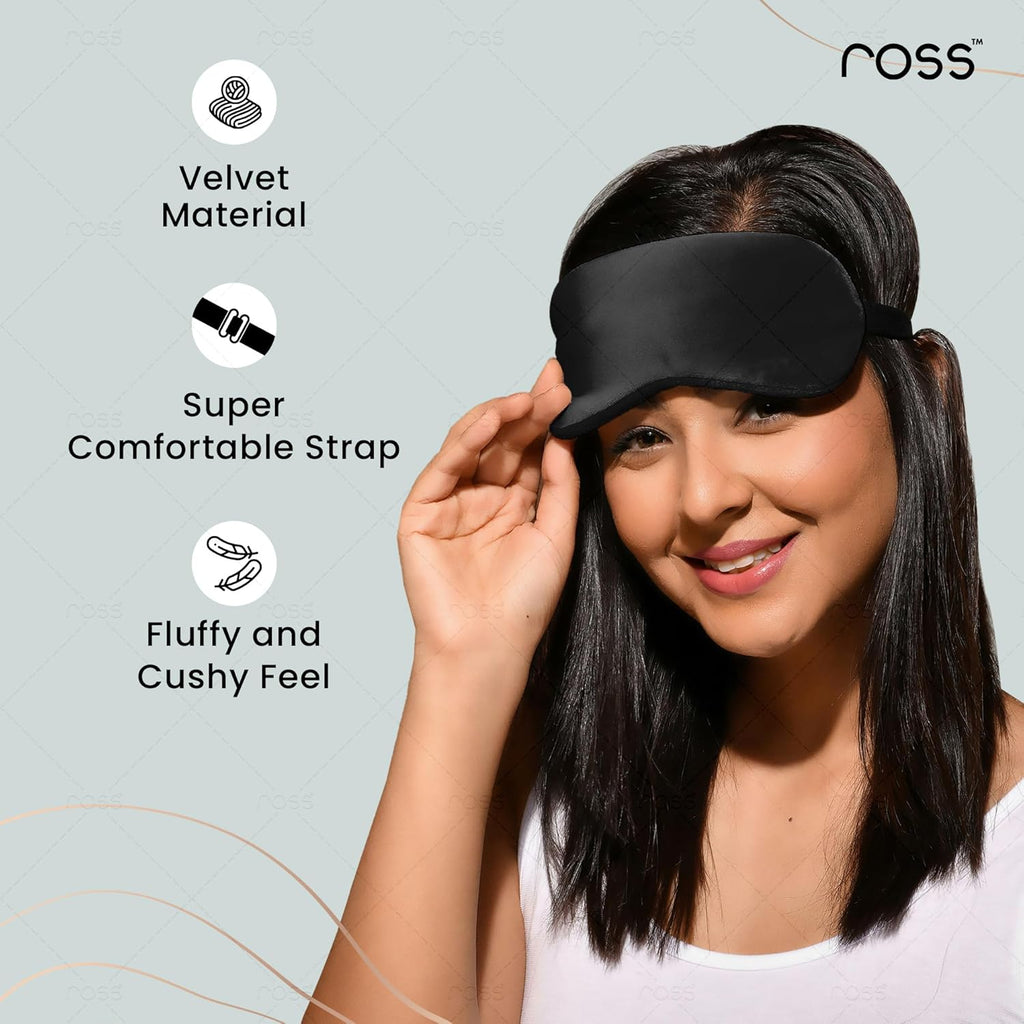 Ross Breathable Fabric Sleep Eye Mask â€“ Ultra-Soft, Smooth & Cozy with Adjustable Strap for Ultimate Comfort, Light Blocking & Deep Sleep â€“ Perfect for Travel, Meditation, Naps, Relaxation & Stress Relief - Black