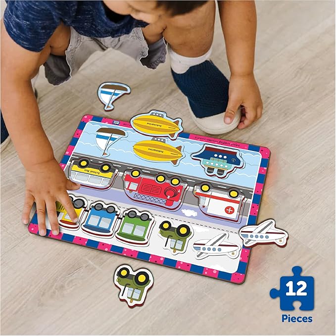 Mini Leaves Wooden Transport Chunky Puzzle (2+ Years) - Learning Puzzle Toy Preschool Education Gift for Kids