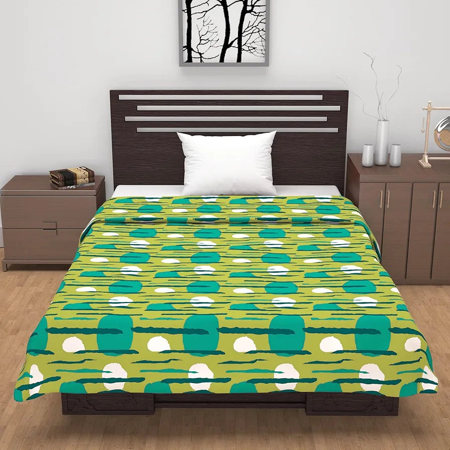 Divine Casa 120 GSM Microfiber Single Dohar Soft & Lightweight Throw Blanket Abstract Geometric Pattern Colour  Olive Green & Teal