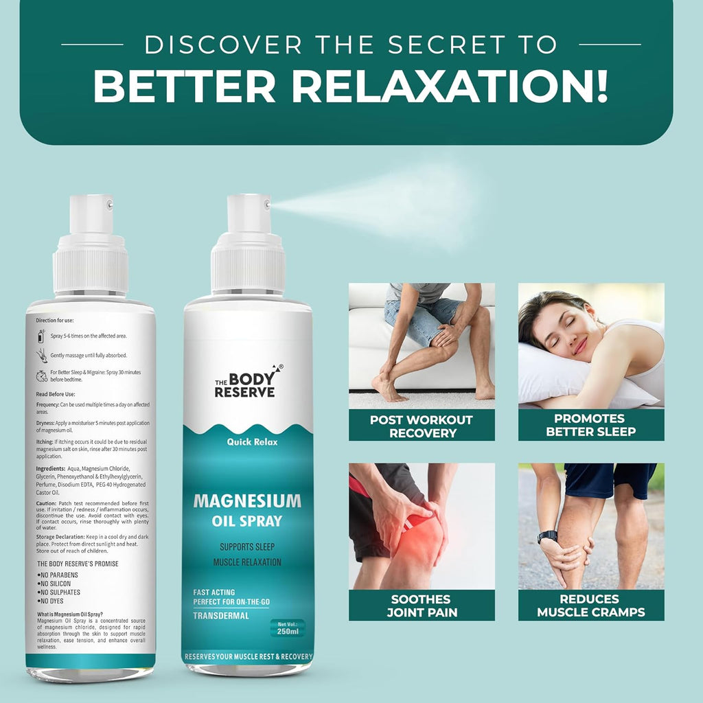 The Body Reserve Magnesium Oil Spray 200ml | Topical Magnesium for Stress Relief, Muscle Relaxation & Deep Sleep | Supports Cramps Recovery, Fitness & Foot Care