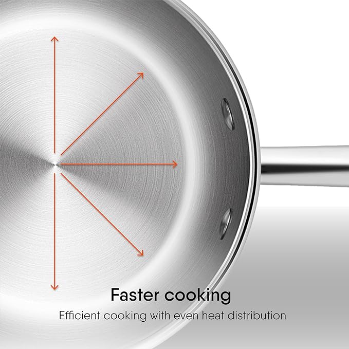 Stahl Artisan Triply Stainless Steel Fry Pan | Induction & Gas Stove Compatible | Omelette Pan | Egg Pan | 0.9 L | 18 Cm