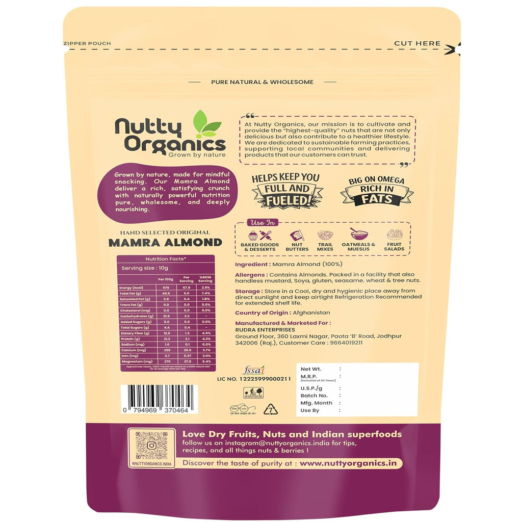 Nutty Organics Almonds Mamra - 500 GM (Grade A ++ Nuts, Premium, Rich In Oil) Richest Natural Source of Vitamins, Magnesium & Protien | Special Mamra Badam Giri