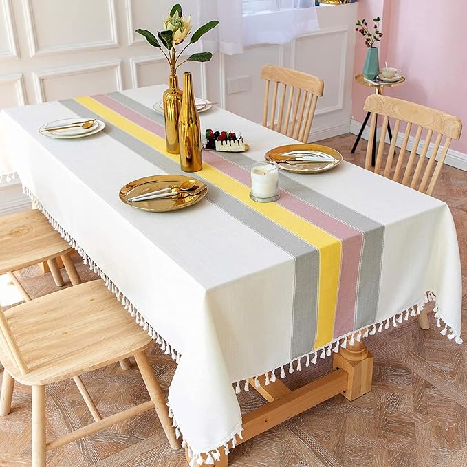 Urban Space Sicilia Table Linen Collection Premium Table Cover for 6 Seater Cloth Colour Yellow Grey