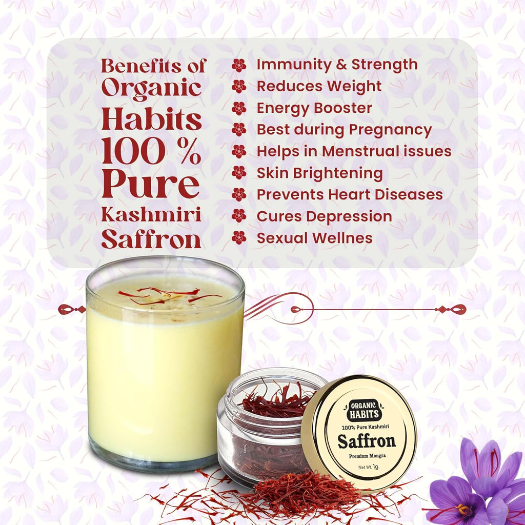 Organic Habits 100% Pure Original Kashmiri Saffron/kesar/kumkuma Puvvu - 1 Gms