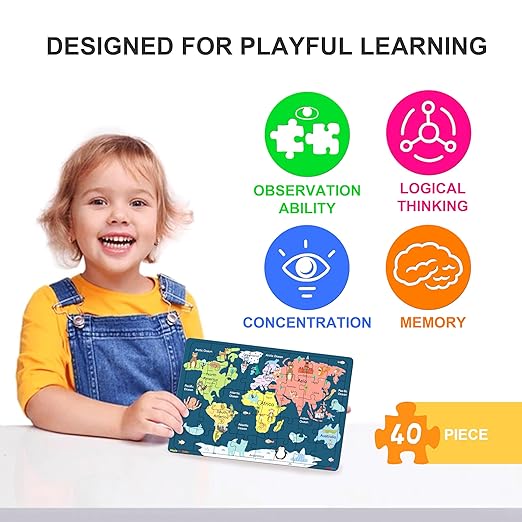 Fiddlys 40 Pcs Paperless Wooden Jigsaw Puzzle for Boys & Girls Learning Educational Toy for 4 Years and Above | Space Hero