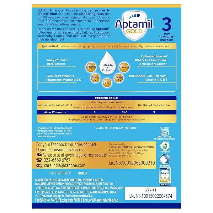 Aptamil Gold Follow Up Infant Formula Milk Powder for Babies - Stage 3