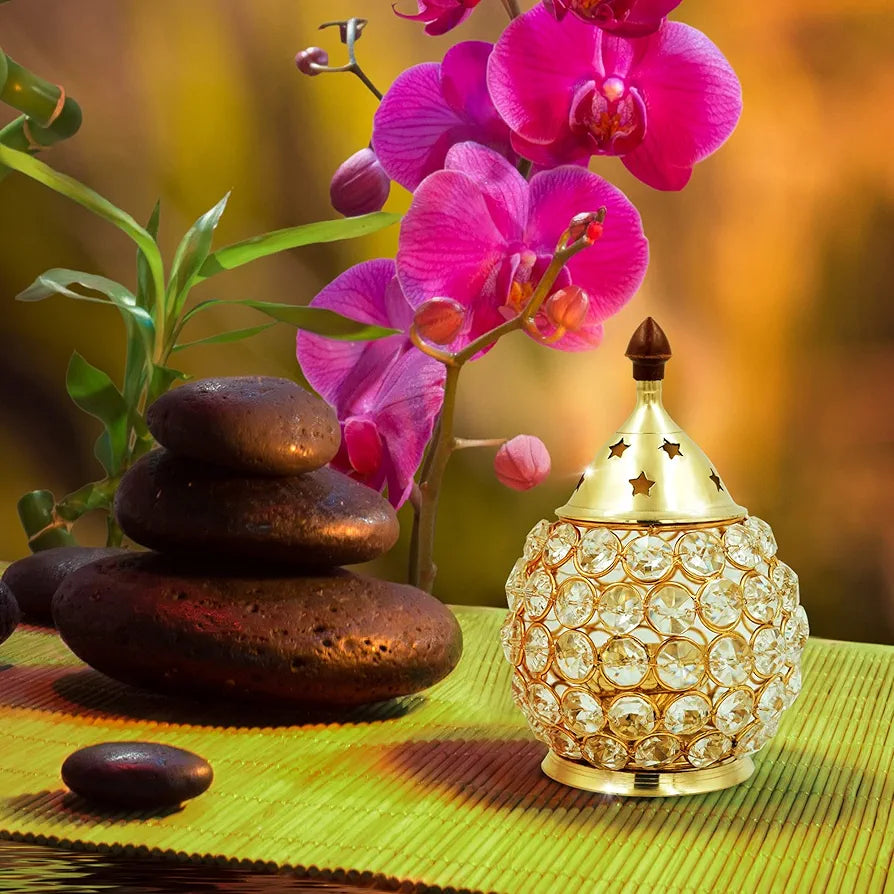 Shubhkart Nitya Brass Crystal Akhand Jyot Matki Diya Small Size Table Deepak Oil Lamp 274 Gm