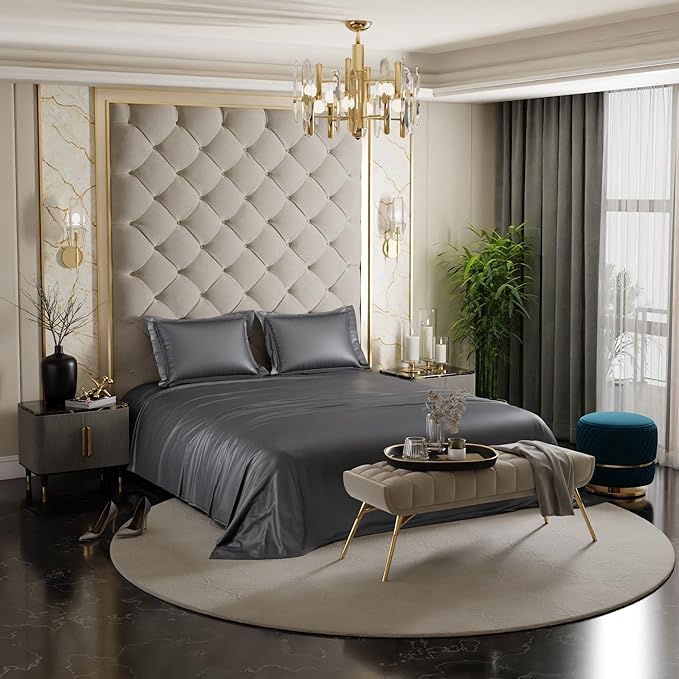Stoa Paris Satin Bedsheets for Double Bed 300TC Premium Bedsheet with 2 Pillow Covers Colour Twilight Embrace