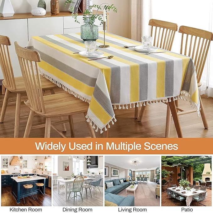 Urban Space Sicilia Table Linen Premium Table Cover for 6 Seater, Anti Skid Table Cloth Colour Vertical Yellow