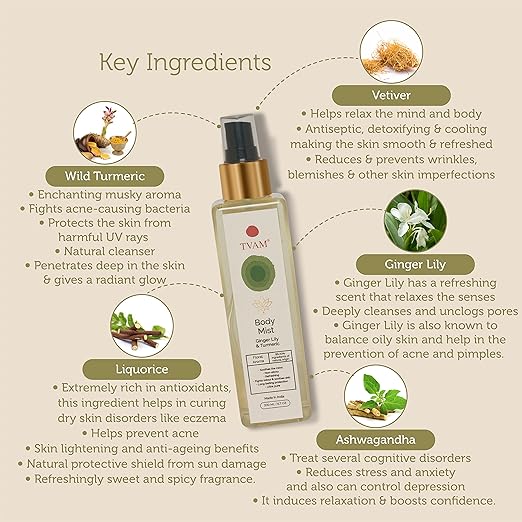 TVAM Body Mist Ginger Lily Turmeric For Everyday use - 200 ml
