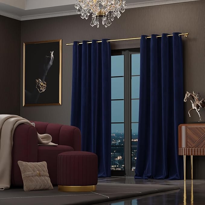 Stoa Paris Curtain for Home Single pc PatternedVelvet Curtain for Door Colour Blue Enigma