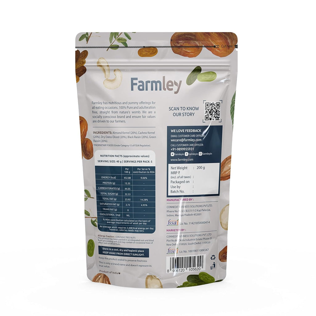 Farmley Panchmeva Dry Fruits Mix, 160g, I Fit for Fasting | Healthy Snacks Mixed Nuts Cotain Almonds, Cashews, Dates, Black Raisin, Green Raisin