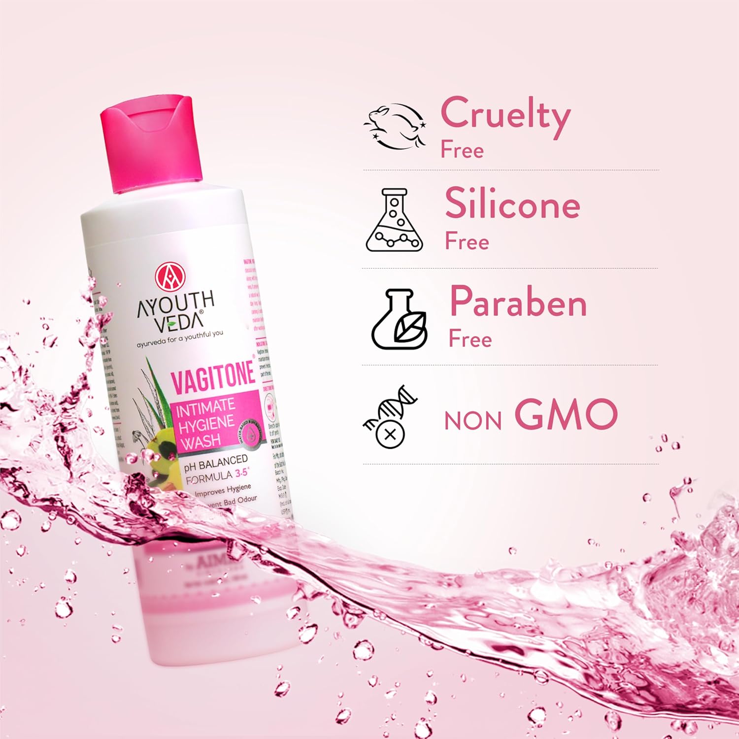 Ayouthveda Vagitone Intimate Hygiene Wash For Women | pH Balanced Daily Intimate Wash | Controls Odor, Itching & Dryness | Sulfate-Free, Gynaecologically Tested | With Sphatika, Green Tea & Aloe Vera | 180 ml (Pack of 1)