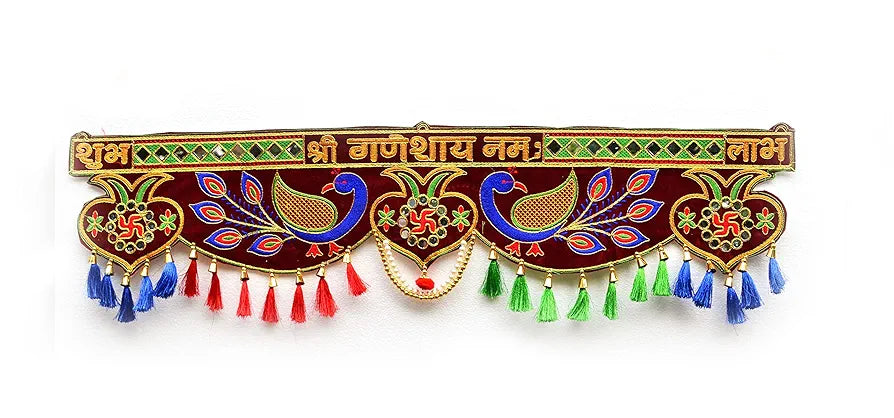 CraftVatika Embroidery Handmade Toranam Handmade Peacock Shubh Labh Latest 3 Ft Length 94 CM