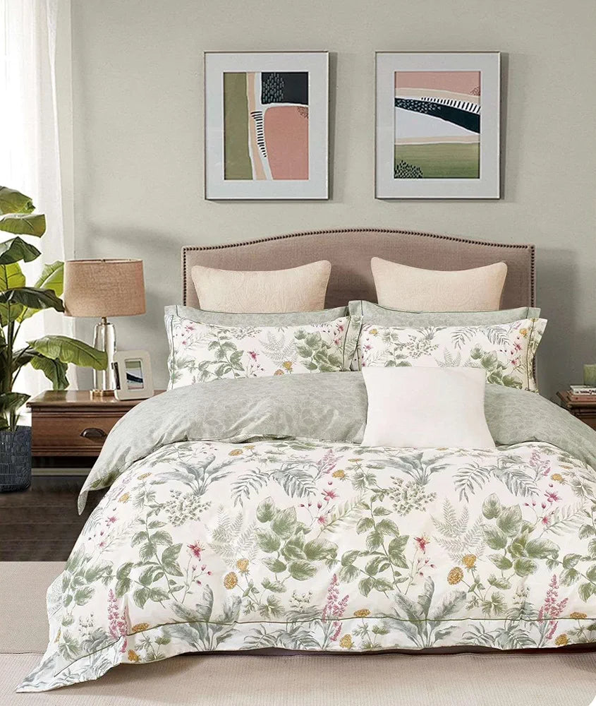 Trance Home Linen 180TC Premium Printed Skin Friendly Fitted Bedsheet with 2 Pillow Cover - 100% Cotton Colour Spring Bouquet