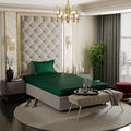 Stoa Paris Satin Elastic Fitted Bedsheets for Single Bed 300TC Premium 1 Pillow Cover Colour Emerald Green