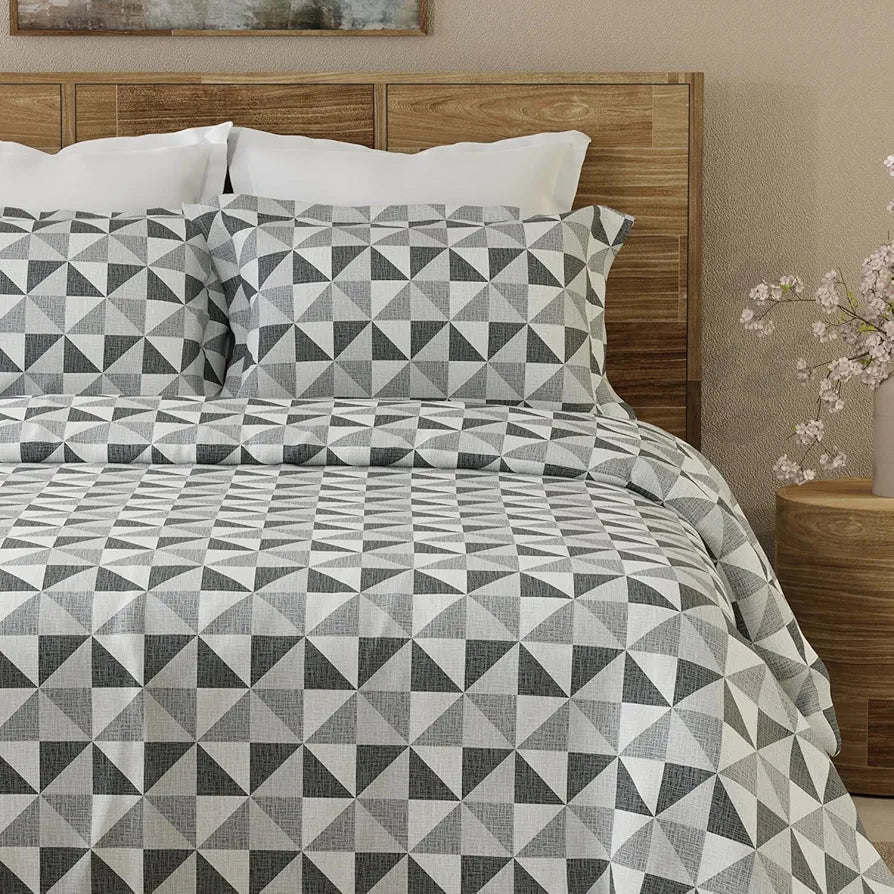 Layers Emaline Cotton King Bedsheet Set 1 King Cotton Bedsheet & 2 Pillow Covers Breathable & Anti-Wrinkle 144 TC Gray Play
