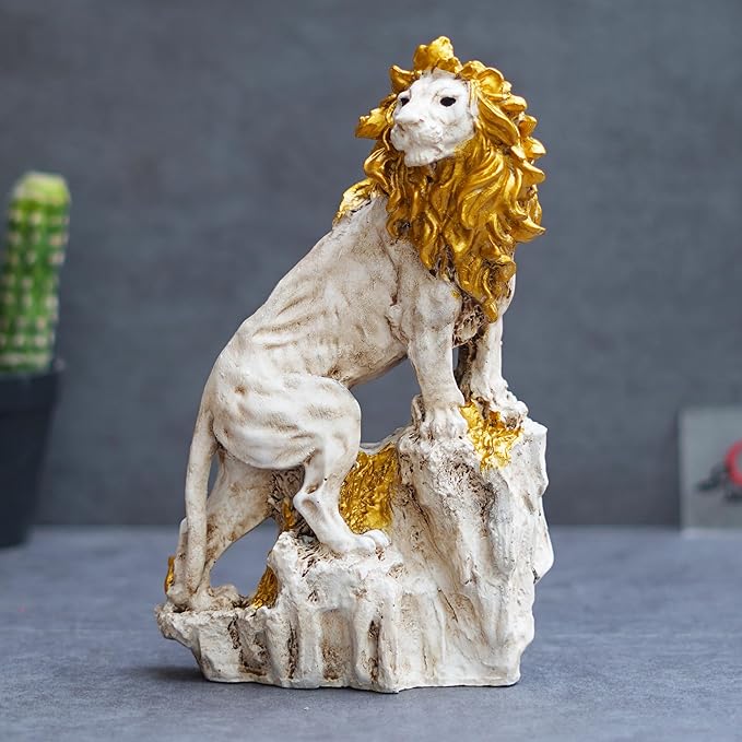 Ecraftindia Polyresin Lion Statue Climbing on Rock Animal Figurine Showpiece