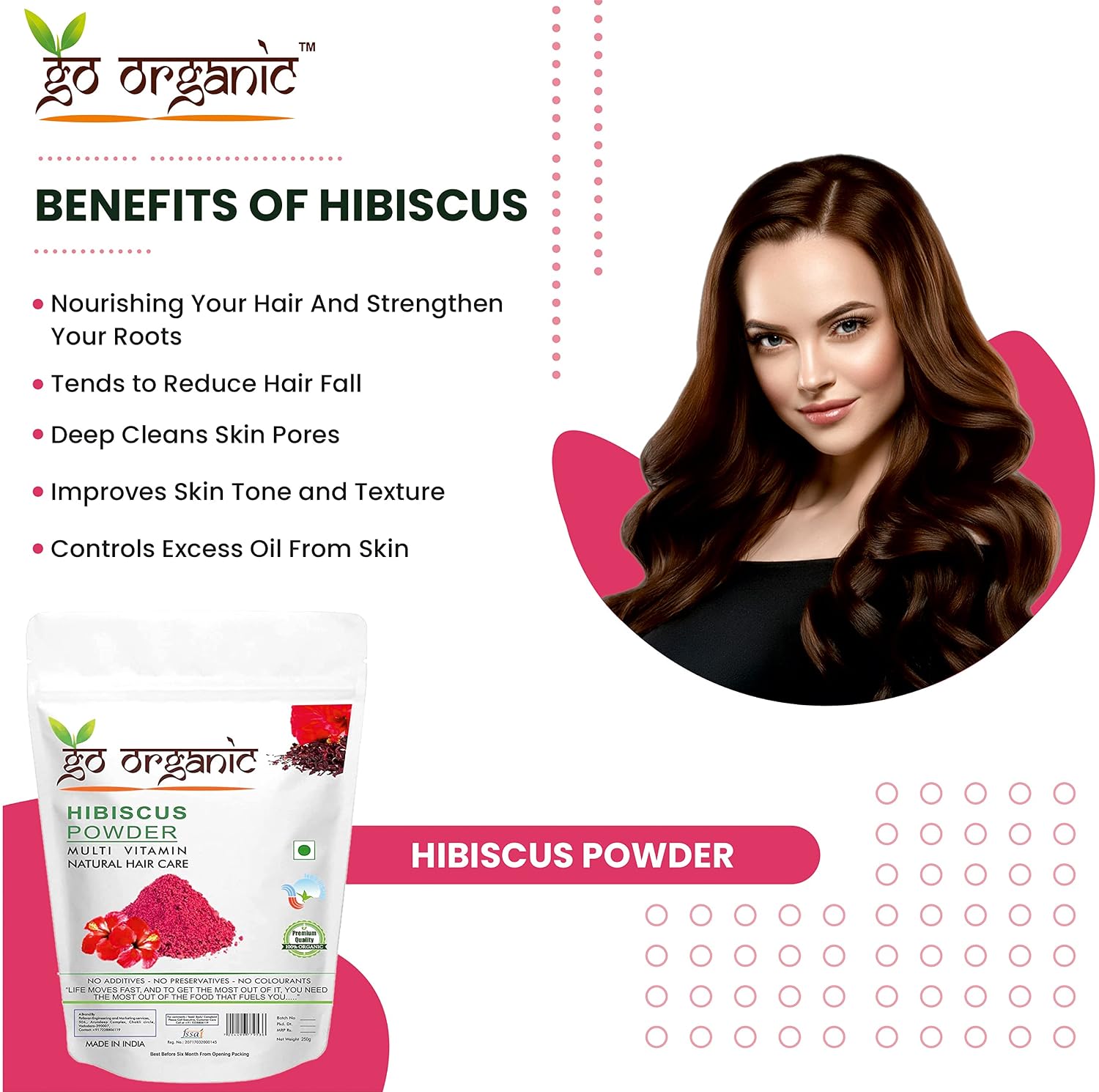 Go Organic 100% Organic Hibiscus Powder, Export Quality, Pink, 150g, for Skin Radiance Enhancement,Hair Re-Growth Stimulation,Premature Greying Protection