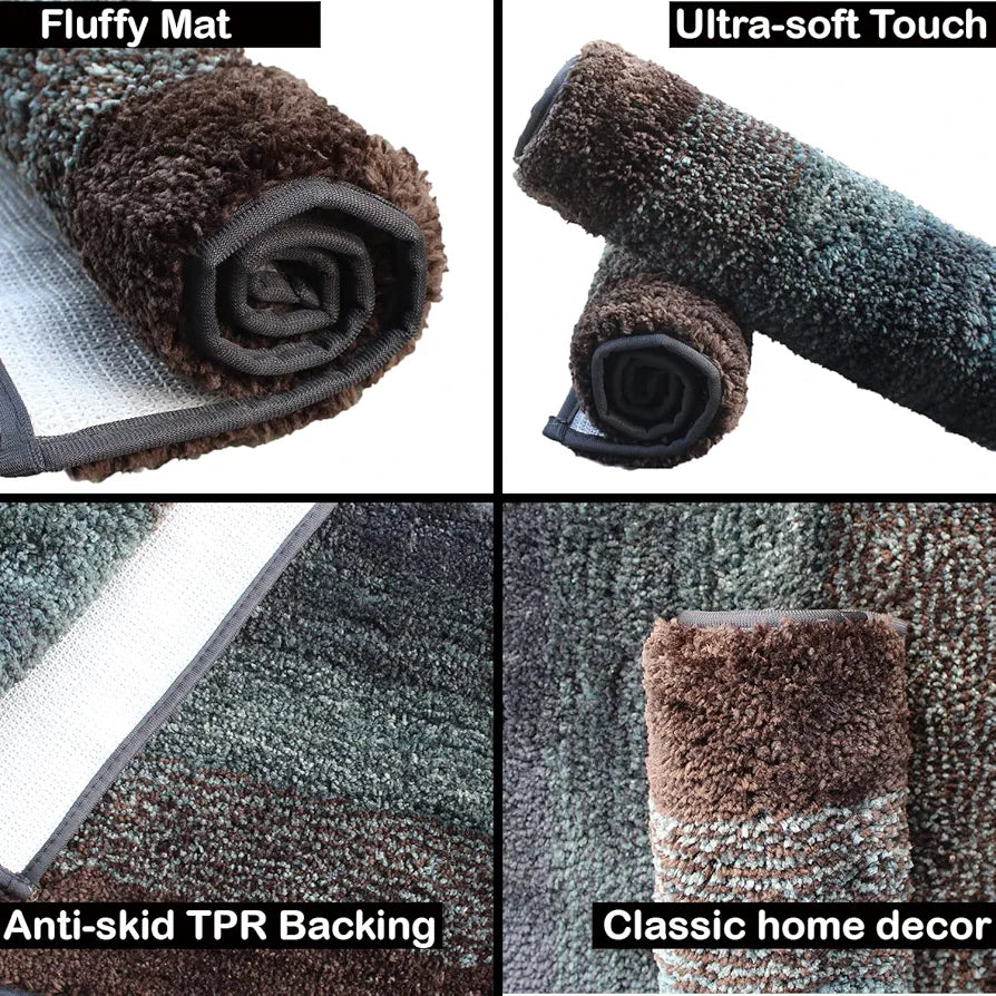 Luxe Home Super Soft Oyster Microfiber Bathroom Mat Non-Slip Bath Mat Colour Burnt Green