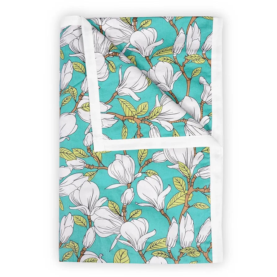 Divine Casa Floret 100% Cotton Double Dohar 120 GSM Soft & Lightweight Throw BlanketColour Meadow Green