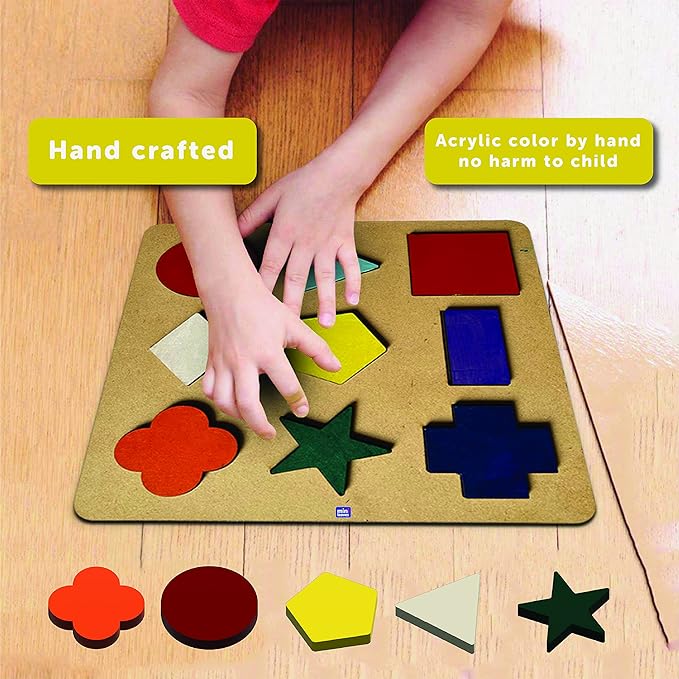 Mini Leaves Wooden Shapes Chunky Puzzle | 2+ Years | Learning Puzzle for Shapes and Color 9 Pieces