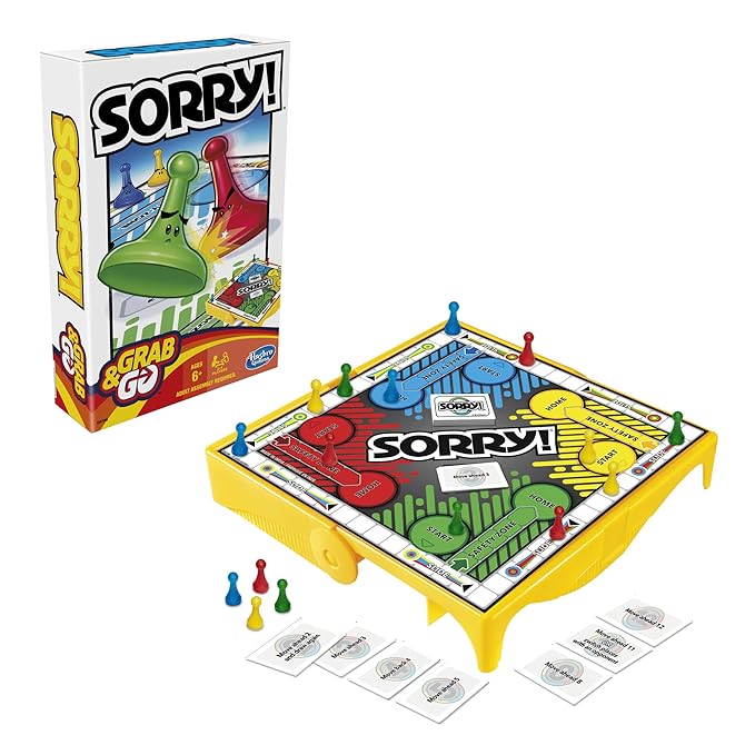 Hasbro Gaming Sorry Grab & GO Board Game for Kids Ages 8 and Up