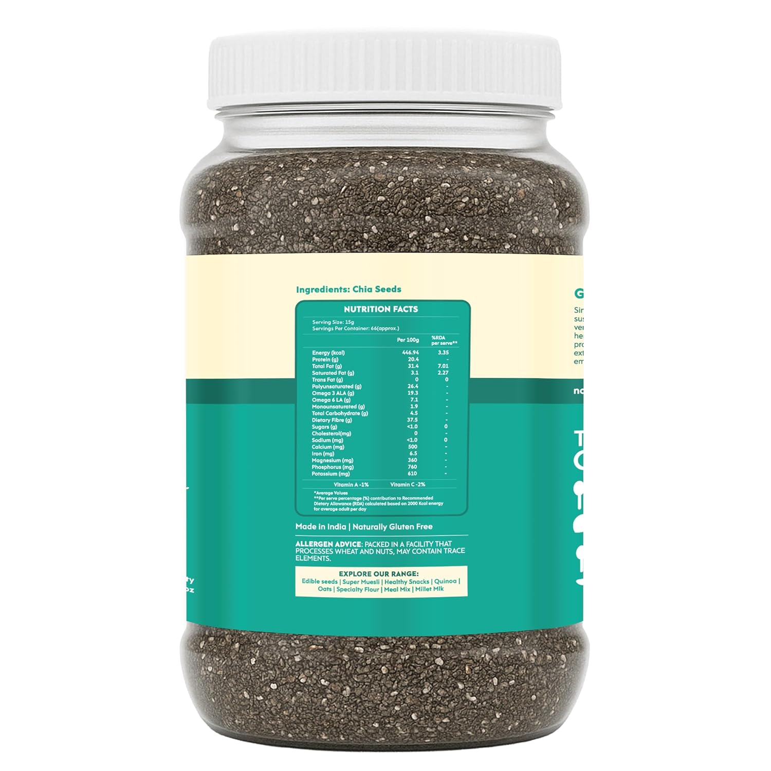 Nourish You Raw & Whole Chia Seeds 1kg Jar | Dirt & Stone free | Gluten Free | Source of Calcium, Protein , Dietary Fibre & Antioxidant | Rich with Omega 3 & Zinc | Premium superfoods | Supports Weight Management | Value Pack offer