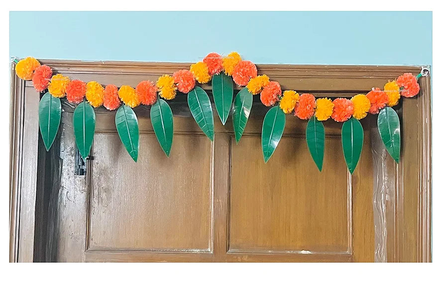 Artificial Marigold &Mango Leaves Simple Door-Window Toran Light and Dark Orange