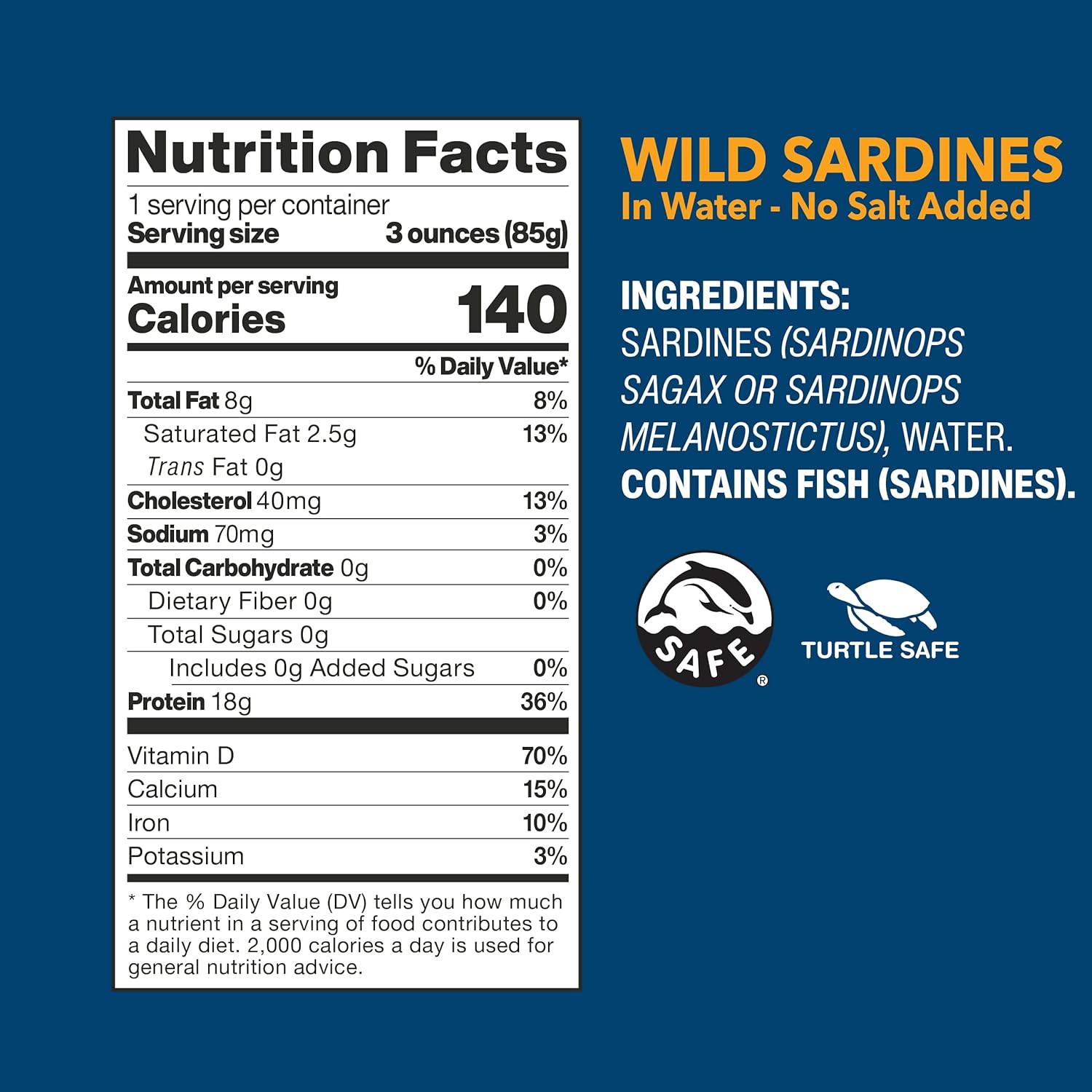 Wild Planet Wild Sardines in Water, No Salt Added, Tinned FIsh, Sustainably Wild-Caught, Non-GMO, Kosher, Gluten Free, Keto and Paleo, 4.4 Ounce, Single Unit
