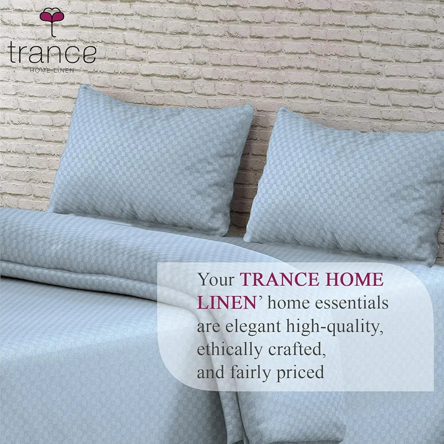 Trance Home Linen Premium 300TC 100% Cotton Jacquard Weave Fitted Bedsheet for King Size Bed with 2 Pillow Cover Skin Friendly Colour Slate Blue