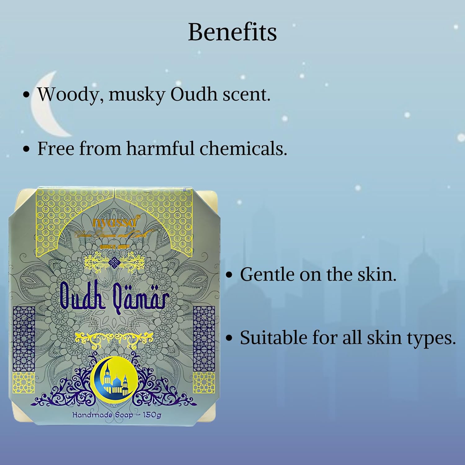 Nyassa Luxurious Oudh Qamar Handmade Natural Bathing Soap - 150 Gms