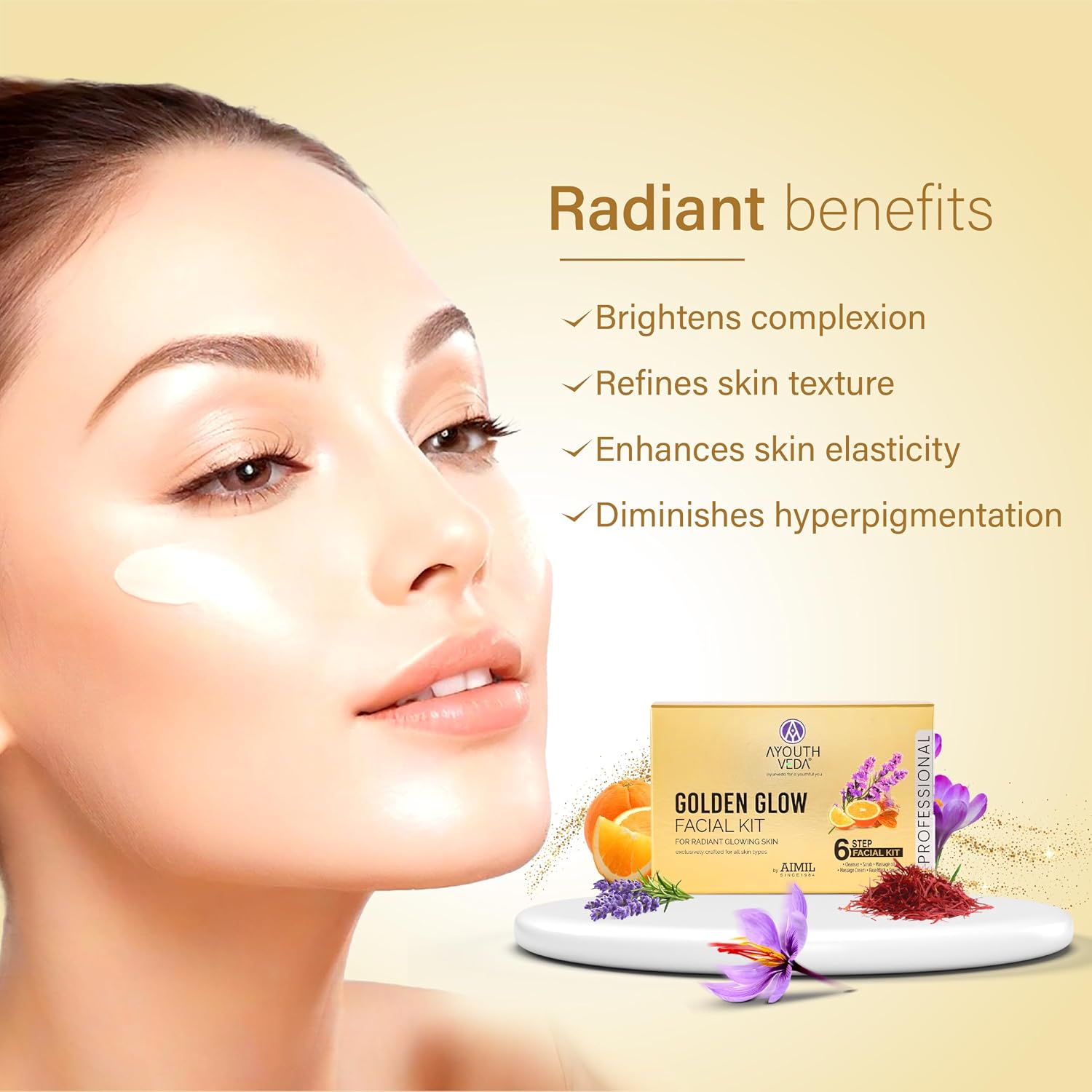 Ayouthveda Golden Glow Facial Kit | Bright & Glowing Skin 45g | Ayurvedic Facial with Turmeric, Saffron & Herbal Oils | Instant Brightening & Radiant Glow | For All Skin Types