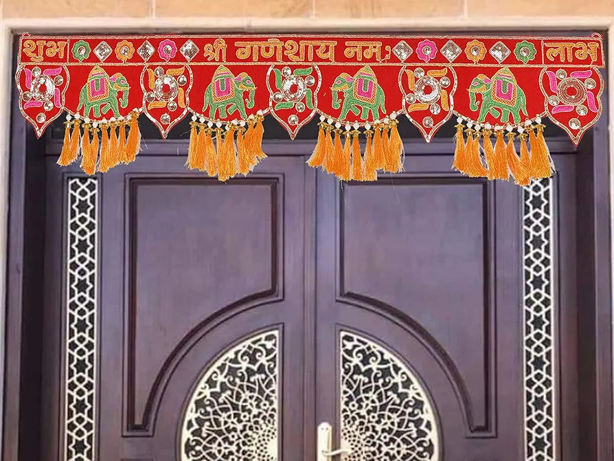 Handmade Traditional Toran for Main Door Latest Elephant Design bandarwal Hanging Velvet Hand Embroidered