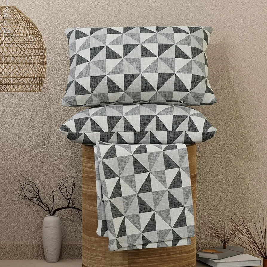Layers Emaline Cotton King Bedsheet Set 1 King Cotton Bedsheet & 2 Pillow Covers Breathable & Anti-Wrinkle 144 TC Gray Play
