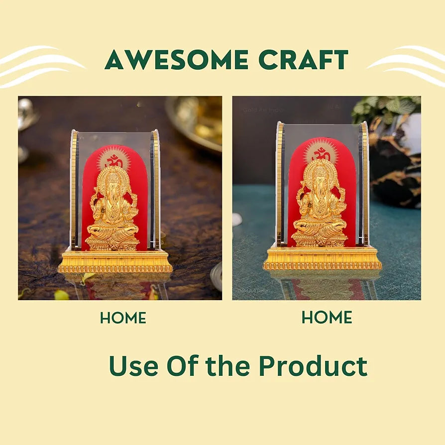 Awesome Lord Ganesh Idol in Acrylic Glass Box for and Figurine Showpiece Decorative Showpiece - 12.5 cm Gold
