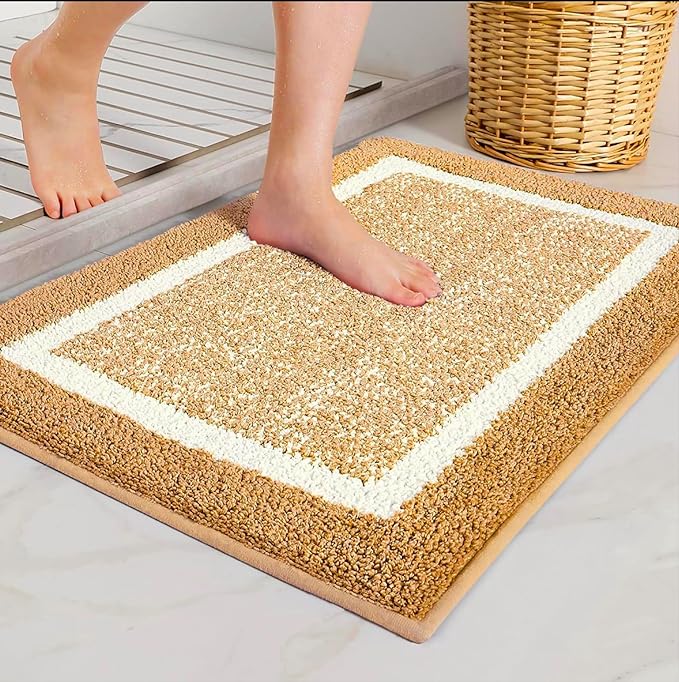 Roseate Modern Soft Microfibre Solid Bath Mat Bedroom Kitchen Floor Mat (Beige Colour)