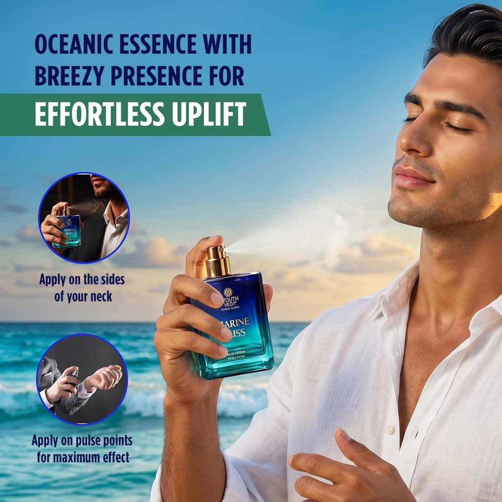 Ayouthveda Marine Bliss Eau De Parfum | Long-Lasting Fresh Aquatic Luxury Perfume for Men | Grapefruit, Marine Accord, Aquatic Notes & Ambery Lavender | Refreshing Daily Wear Fragrance | 100ml