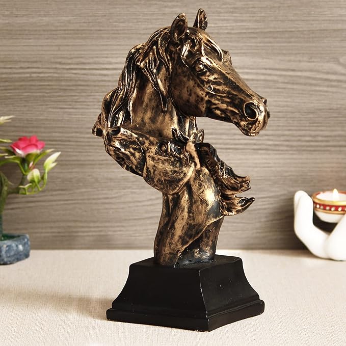 Ecraftindia Antique Finish Horse Couple Face Handcrafted Polyresin Decorative Showpiece
