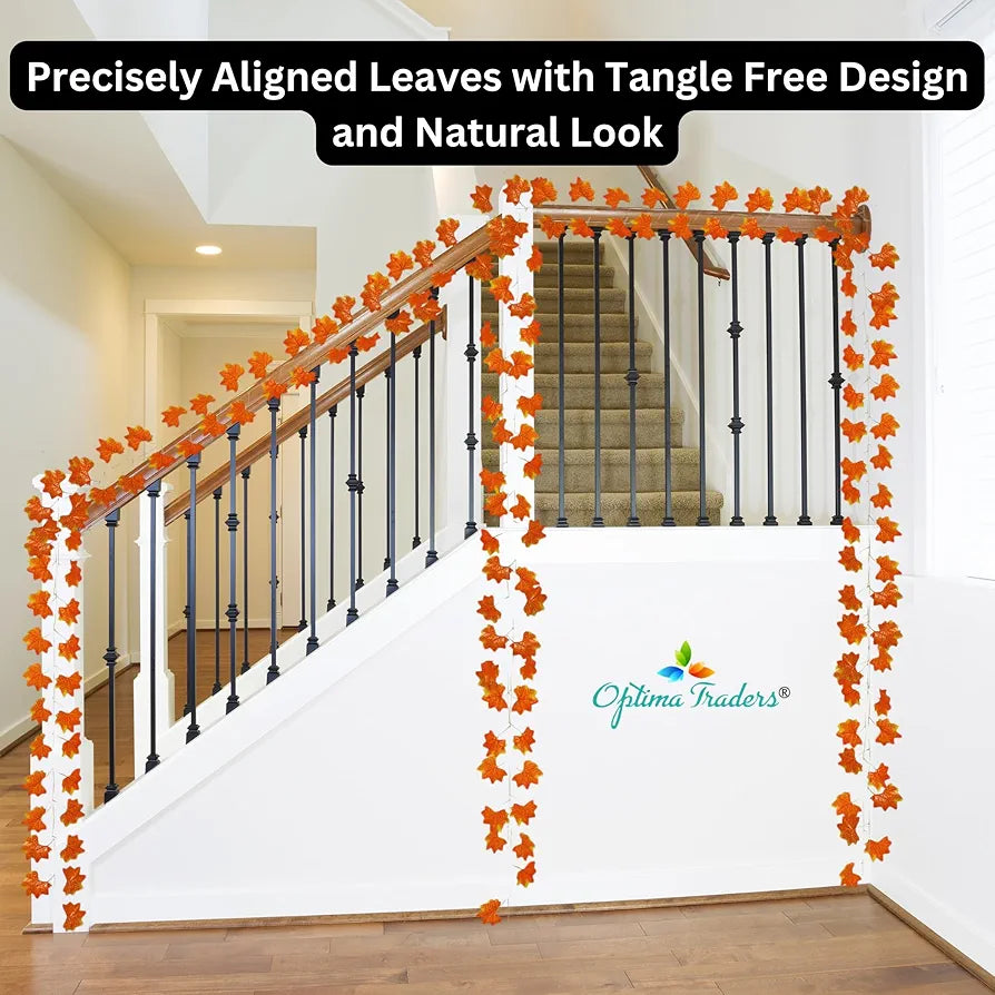 Polyester Artificial Maple Plant Creepers Leaves for Wall Hangings Orange
