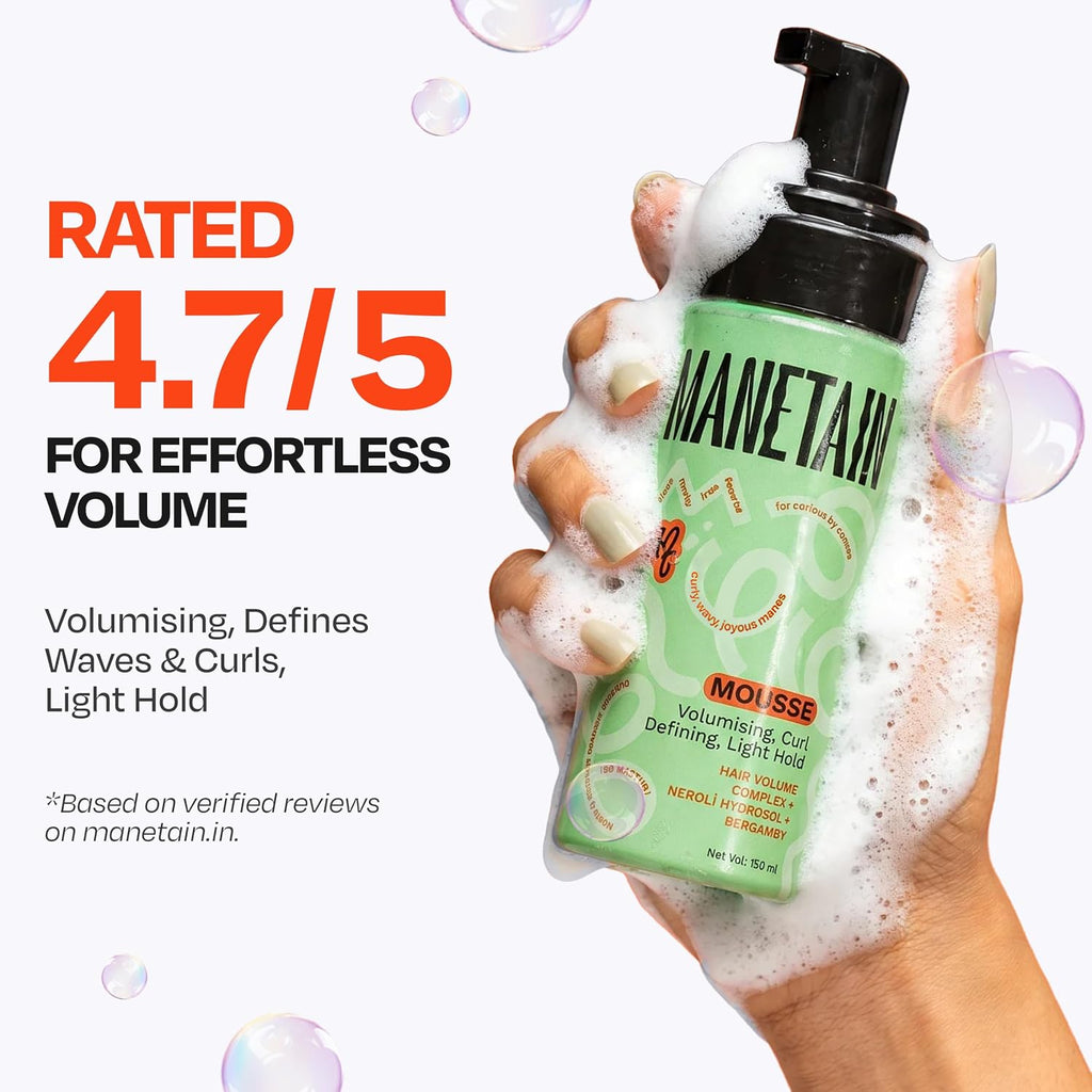 Manetain Hair Mousse 150ml | Volumizing Curl Mousse for Curly Hair | Frizz Control Hair Mousse for Women & Men | Lightweight Hair Styling Mousse for Volume, Definition & Bounce | Vegan & Cruelty Free