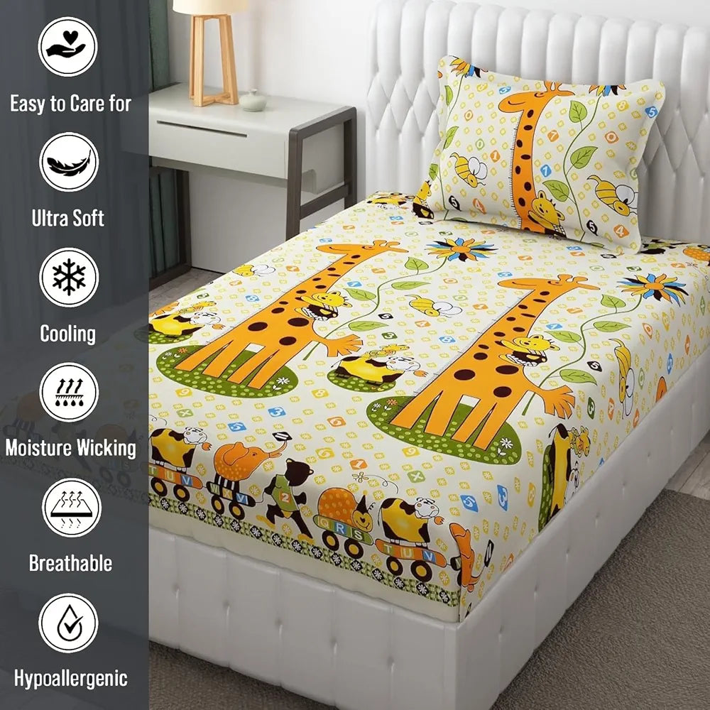 Fresh From Loom Hypoallergenic Elastic Fitted Bed Sheets Soft Glace Cotton 300 tc Fitted Bedsheet With One Pillow Cover Smallsingle Yellow